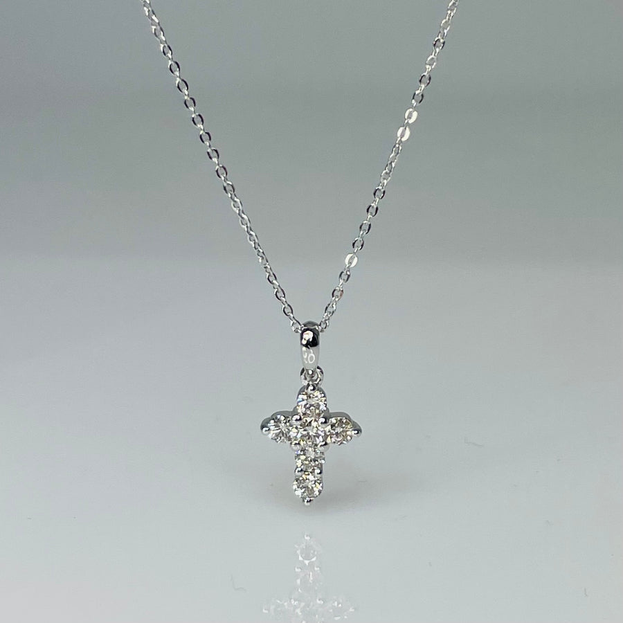 14K White Gold Diamond Cross Necklace 0.29ct