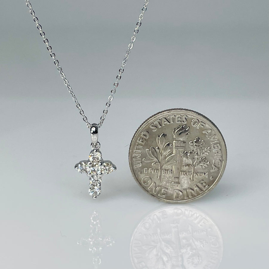 14K White Gold Diamond Cross Necklace 0.29ct