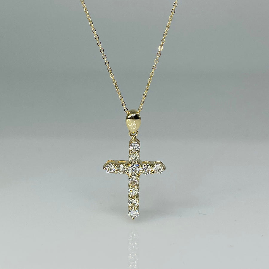 14K Yellow Gold Cross Necklace 0.46ct