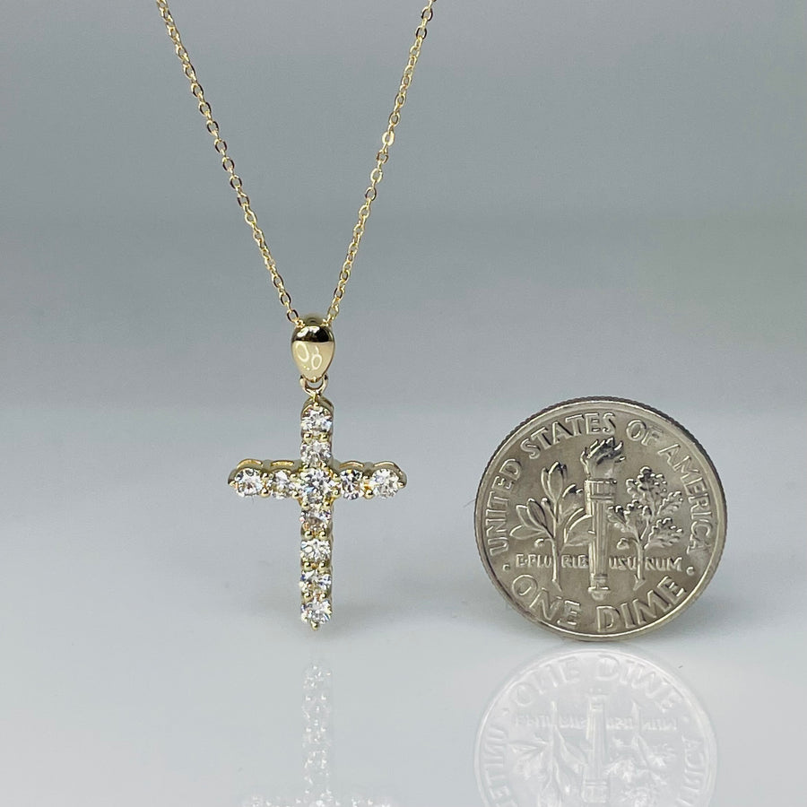 14K Yellow Gold Cross Necklace 0.46ct