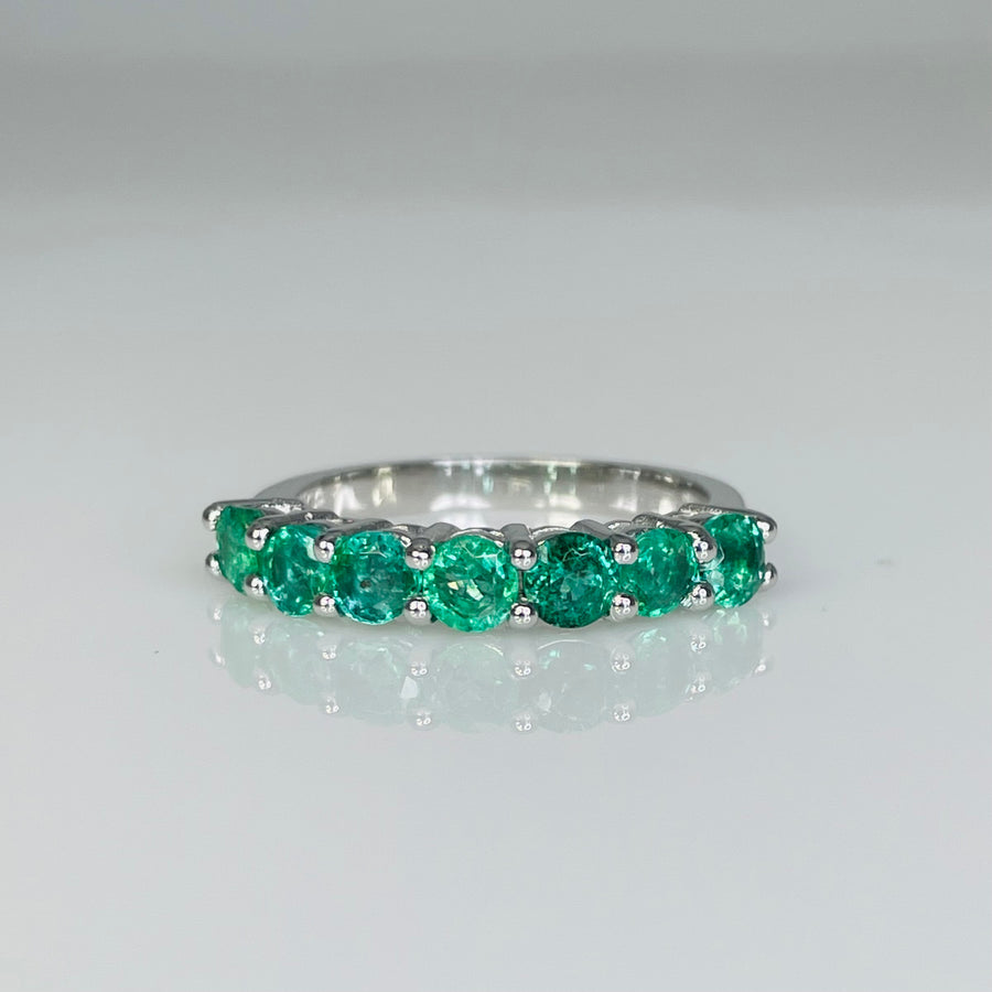 14K White Gold 7 Stone Emerald Ring 1.19ct