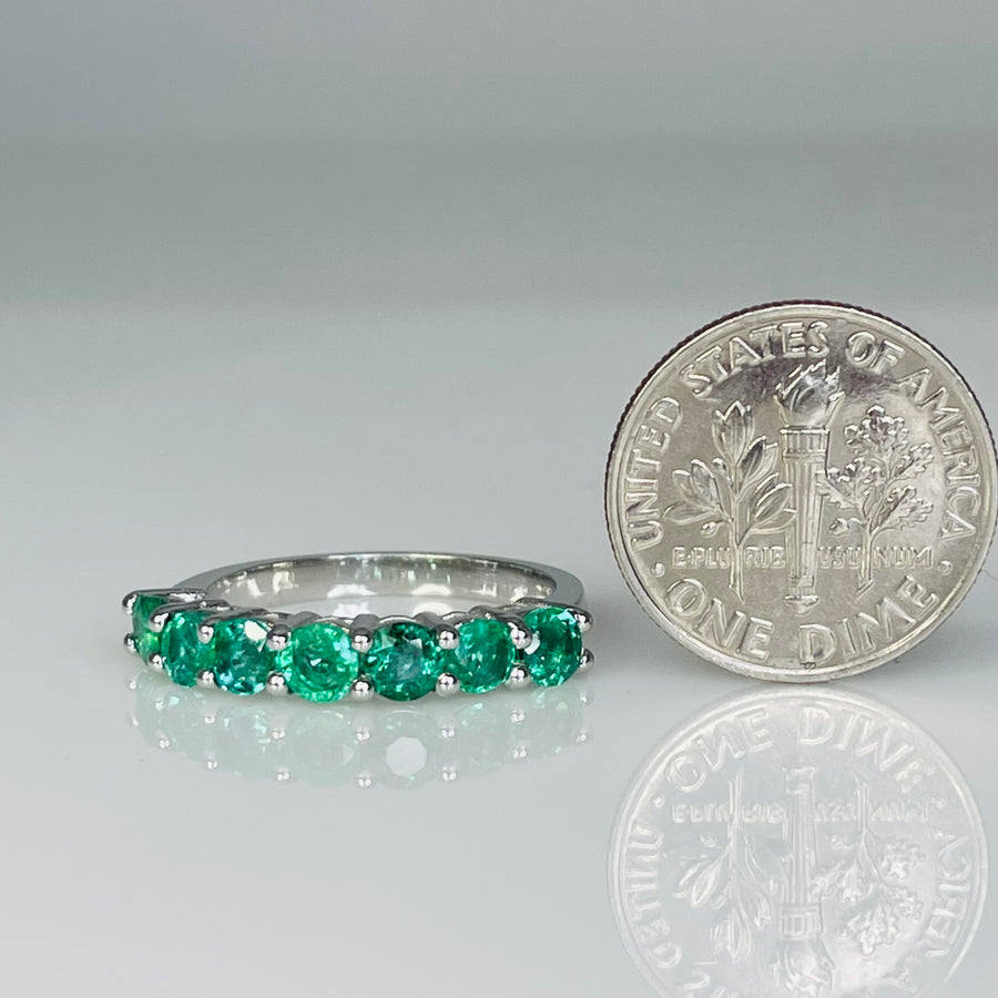 14K White Gold 7 Stone Emerald Ring 1.19ct