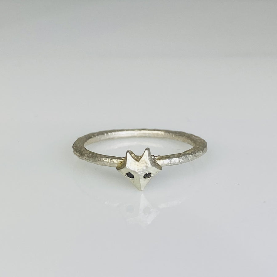 Sterling Silver Black Diamond Fox Ring
