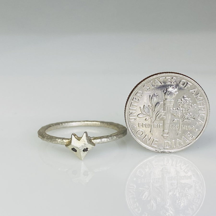 Sterling Silver Black Diamond Fox Ring