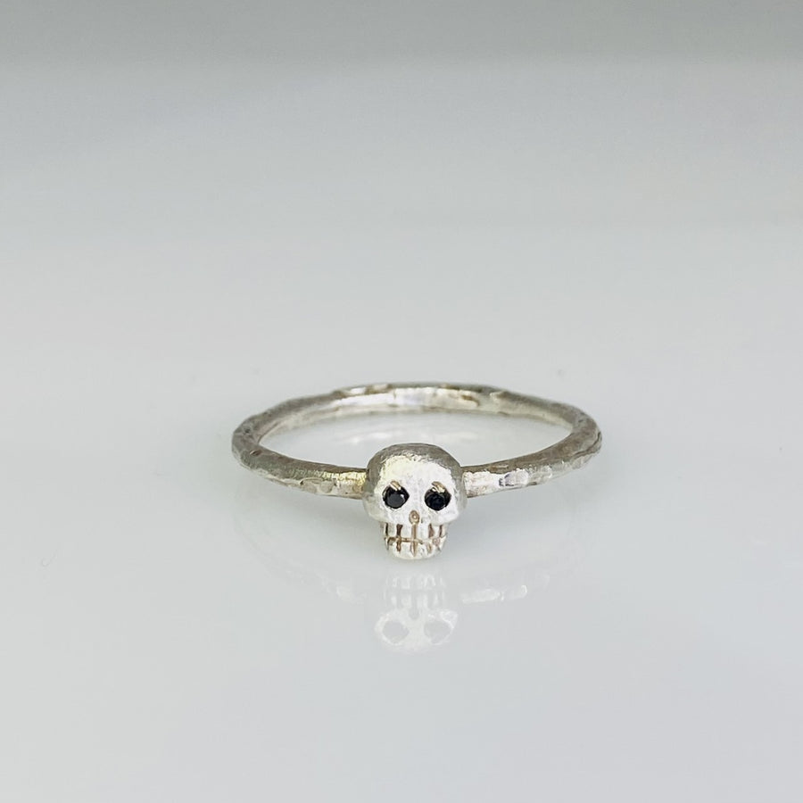 Sterling Silver Black Diamond Skull Ring
