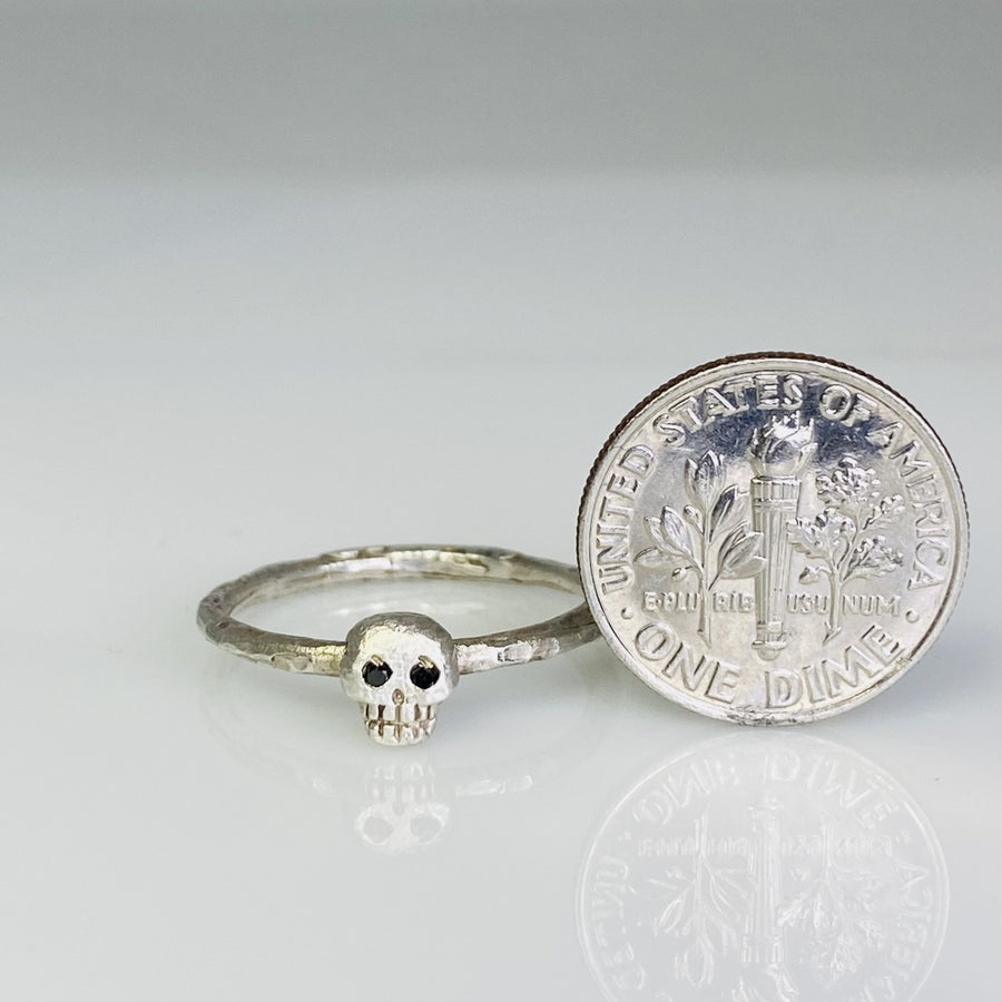 Sterling Silver Black Diamond Skull Ring