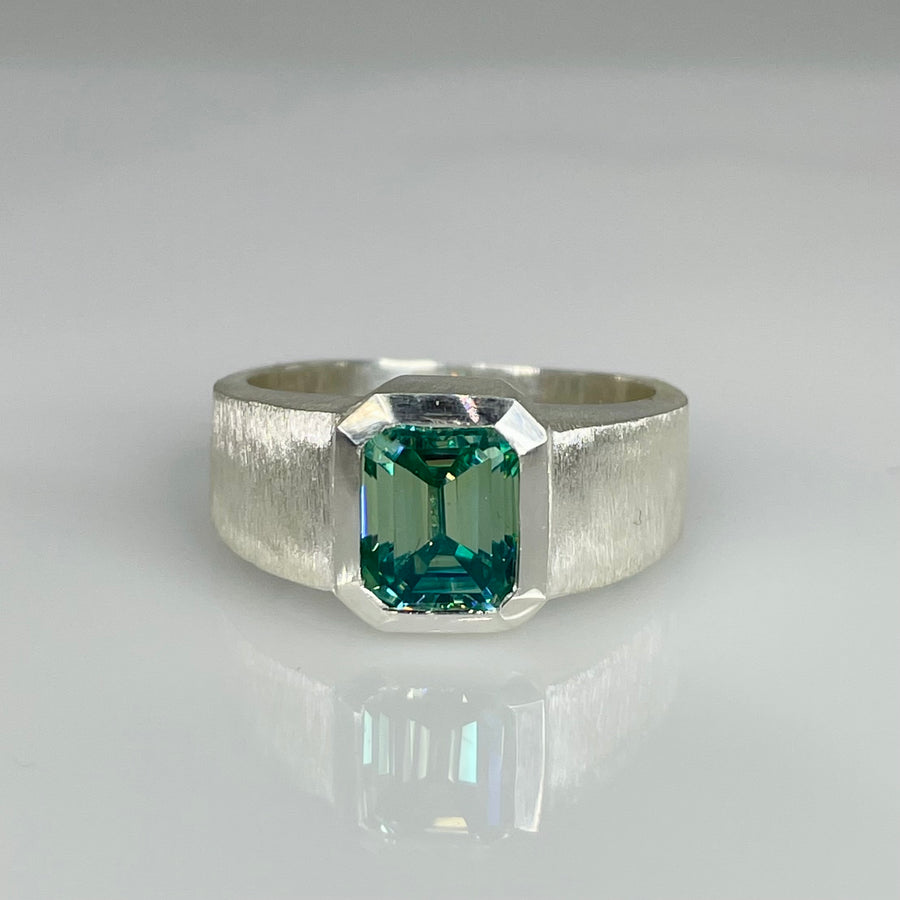 Sterling Silver Blue/Green Moissanite Ring 2.56ct