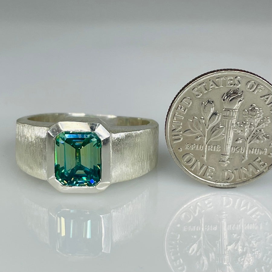 Sterling Silver Blue/Green Moissanite Ring 2.56ct
