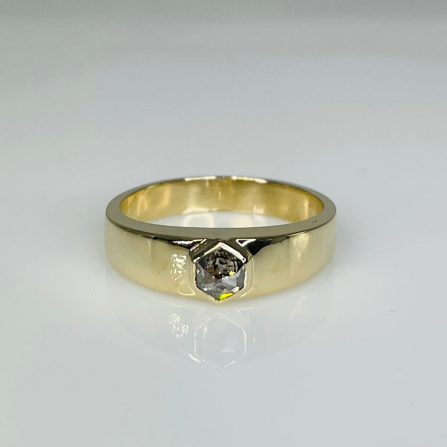 14K Yellow Gold Hexagon Grey Diamond Ring 0.39ct