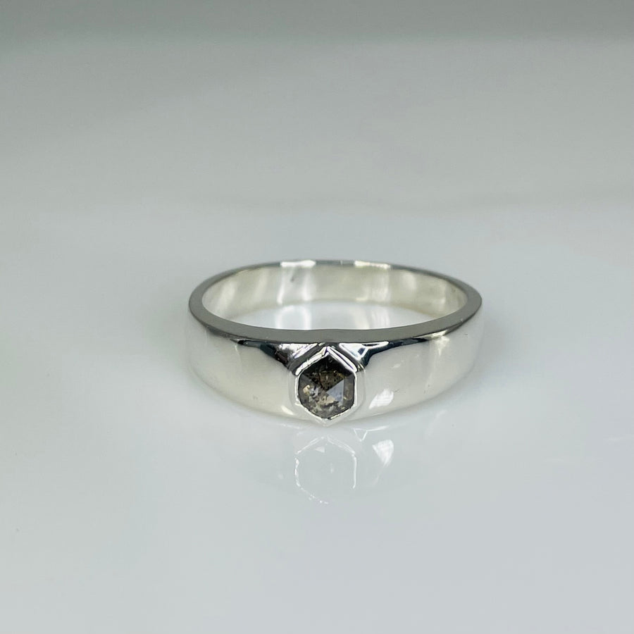 Sterling Silver Hexagon Grey Diamond Ring 0.30ct