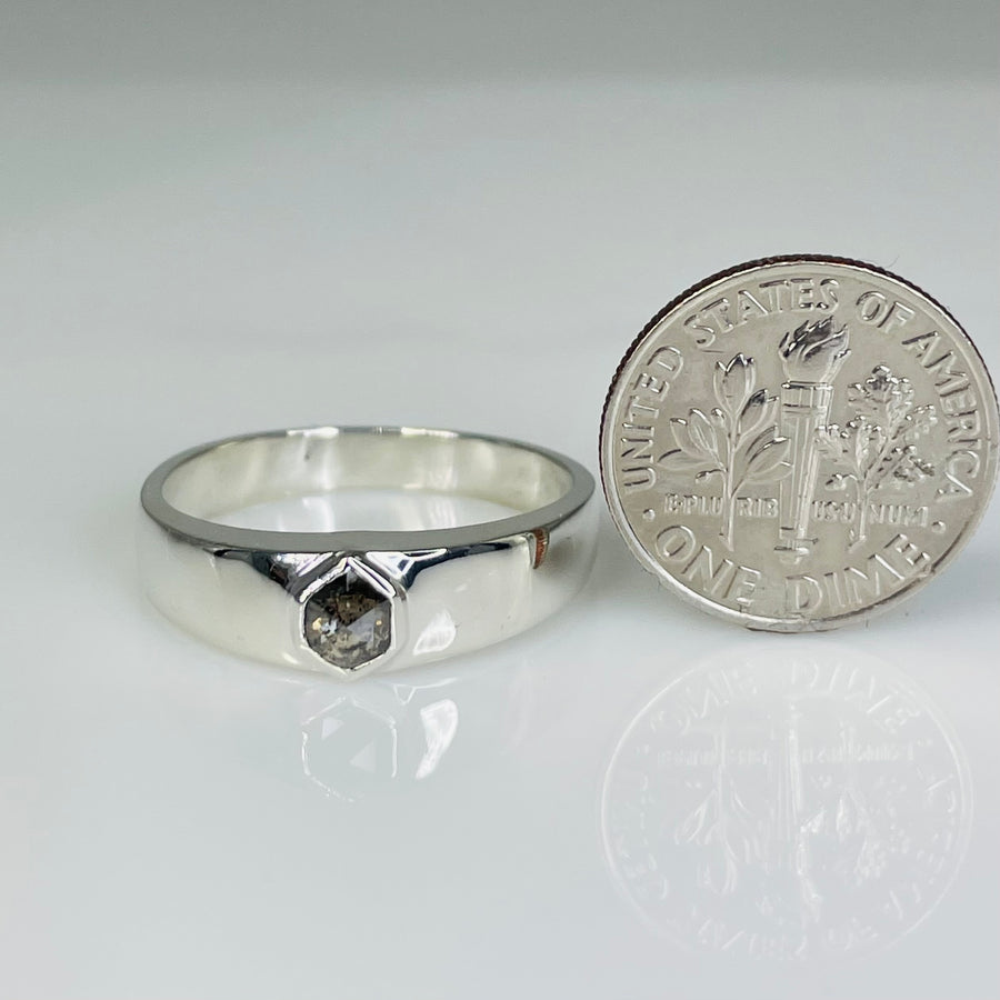 Sterling Silver Hexagon Grey Diamond Ring 0.30ct