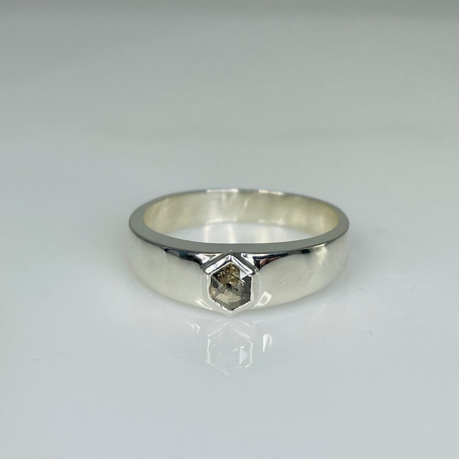 Sterling Silver Hexagon Grey Diamond Ring 0.45ct