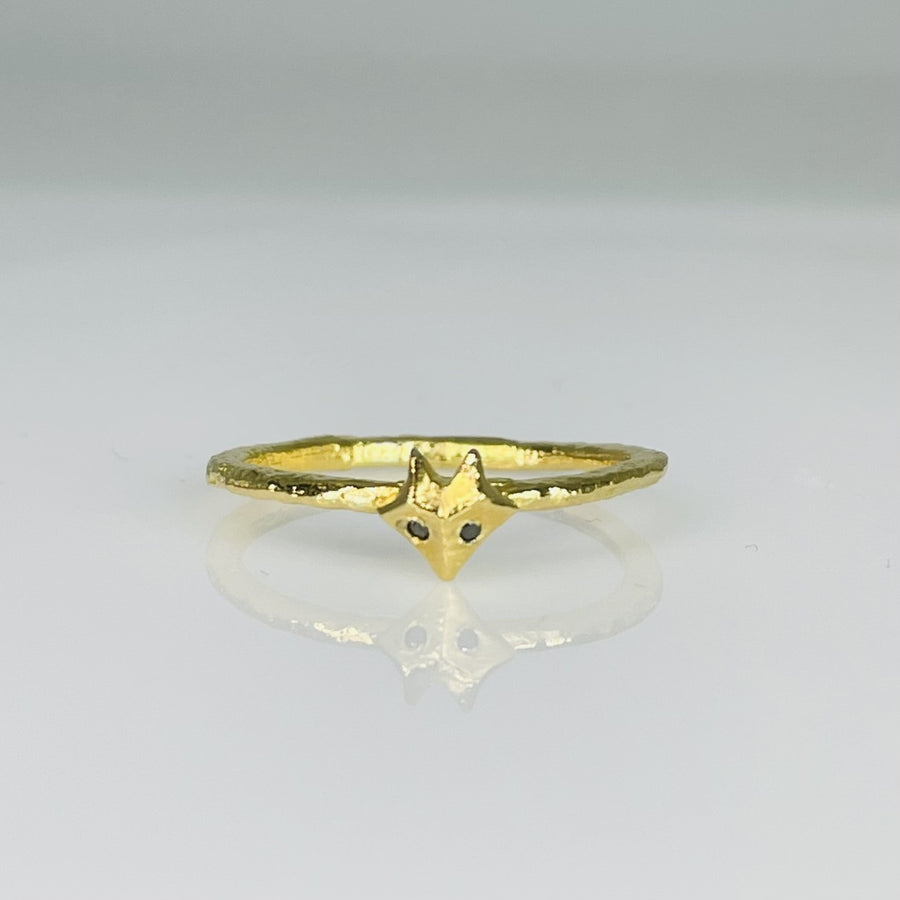18K Gold Plated Black Diamond Fox Ring