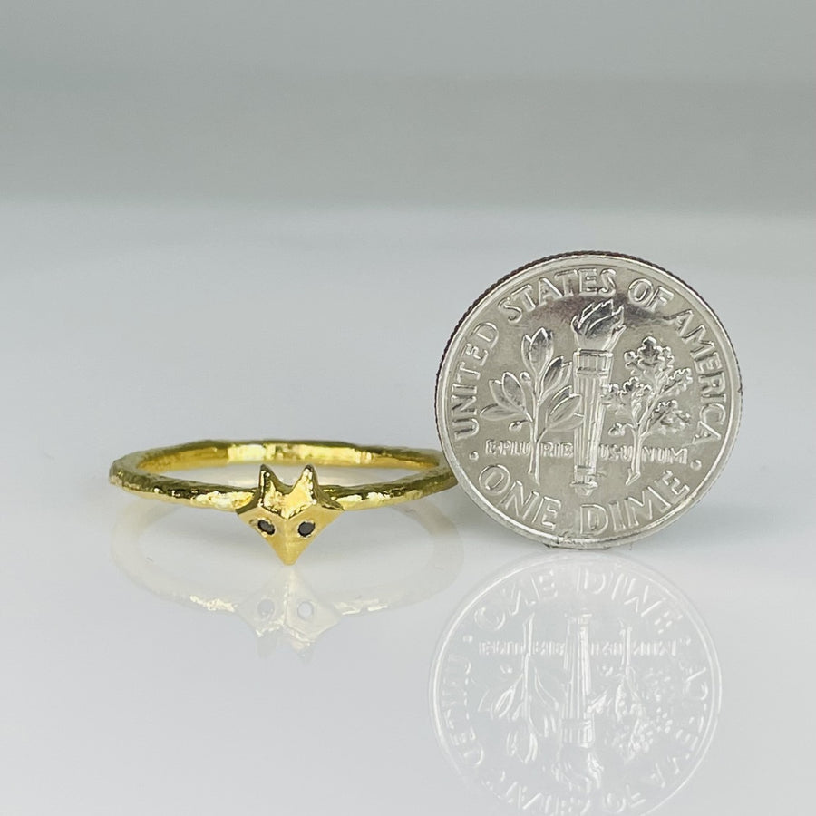 18K Gold Plated Black Diamond Fox Ring