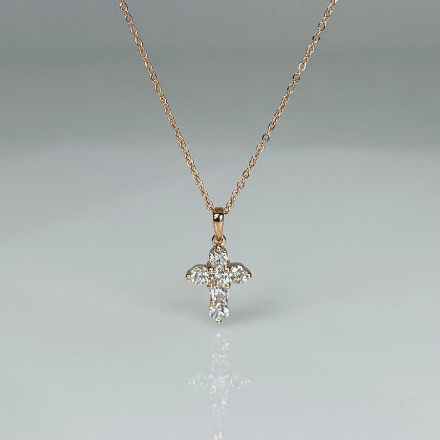 14K Rose Gold Diamond Cross Necklace 0.29ct