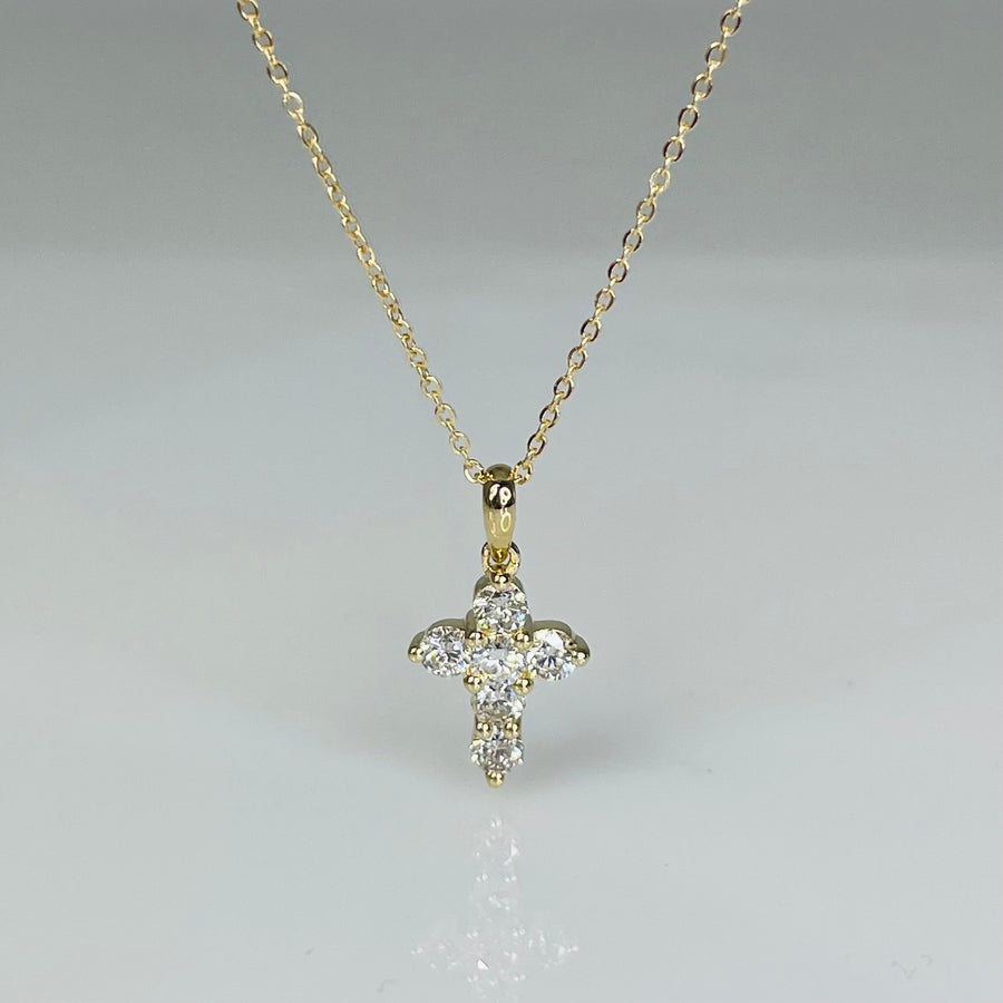 14K Yellow Gold Diamond Cross Necklace 0.29ct
