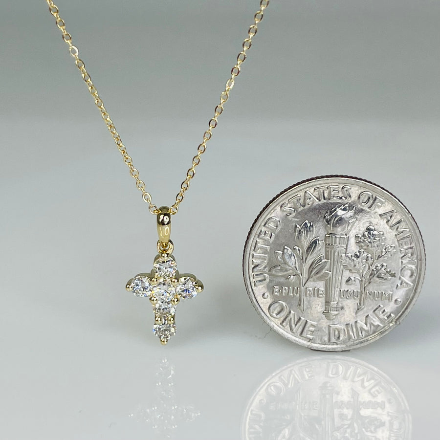 14K Yellow Gold Diamond Cross Necklace 0.29ct