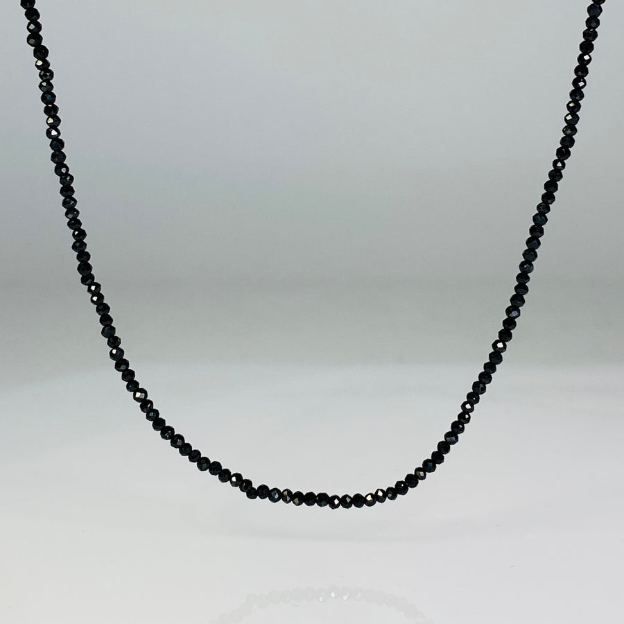 14K Yellow Gold Black Spinel Beaded Necklace 1.8mm