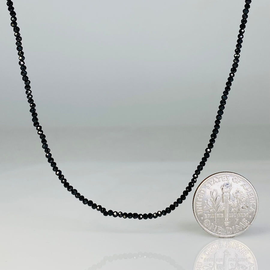 14K Yellow Gold Black Spinel Beaded Necklace 1.8mm