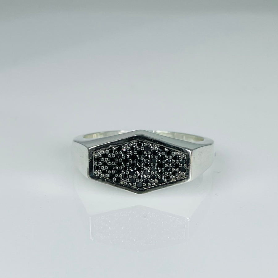 Sterling Silver Black Diamond Hexagon Ring 0.25ct