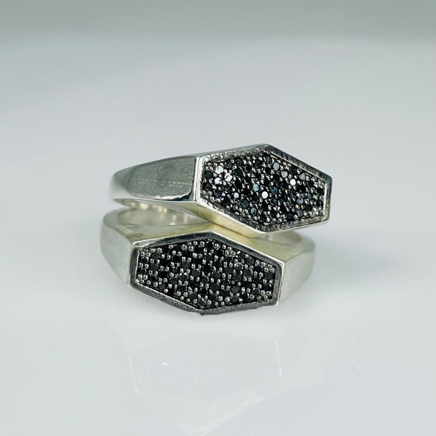 Sterling Silver Black Diamond Hexagon Ring 0.25ct