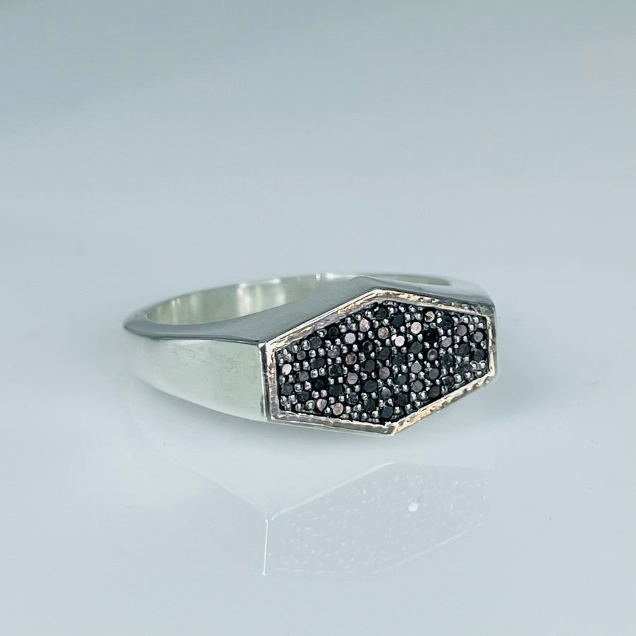 Sterling Silver Black Diamond Hexagon Ring 0.25ct