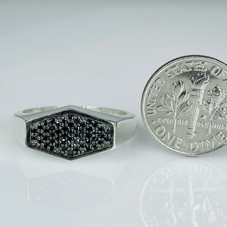 Sterling Silver Black Diamond Hexagon Ring 0.25ct