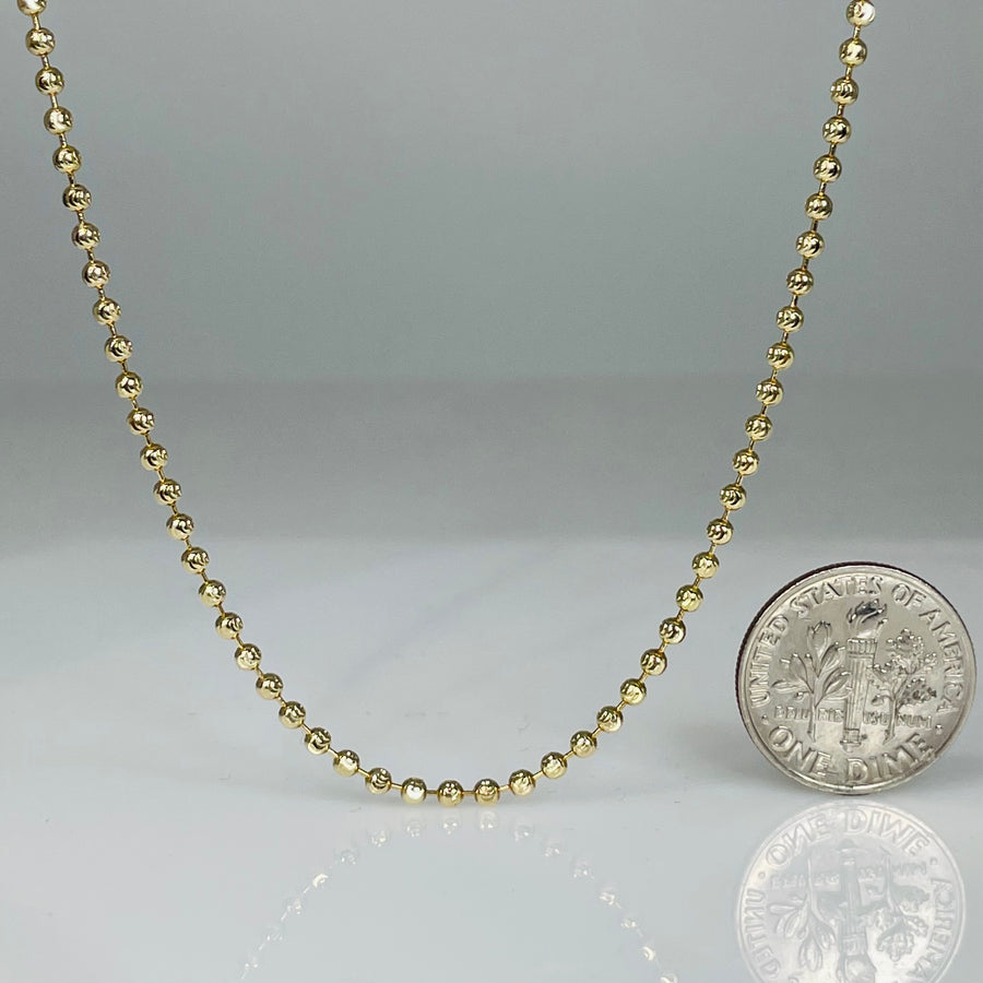 14K Yellow Gold Diamond Cut Beaded Chain 2.5mm