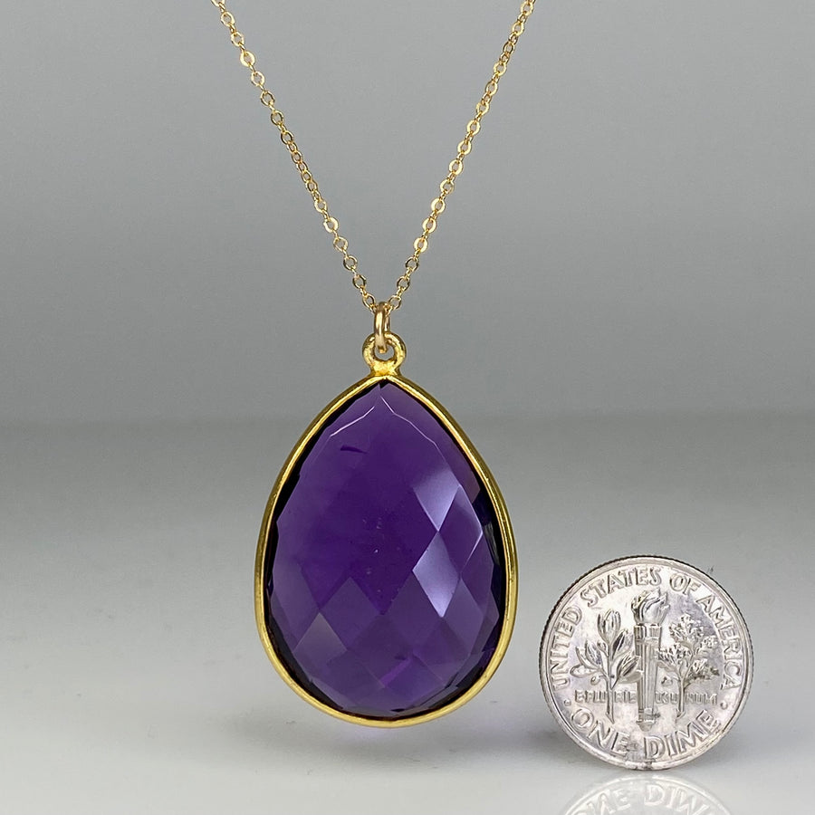 Pear Shape Amethyst Quartz Bezel Necklace 20x30mm