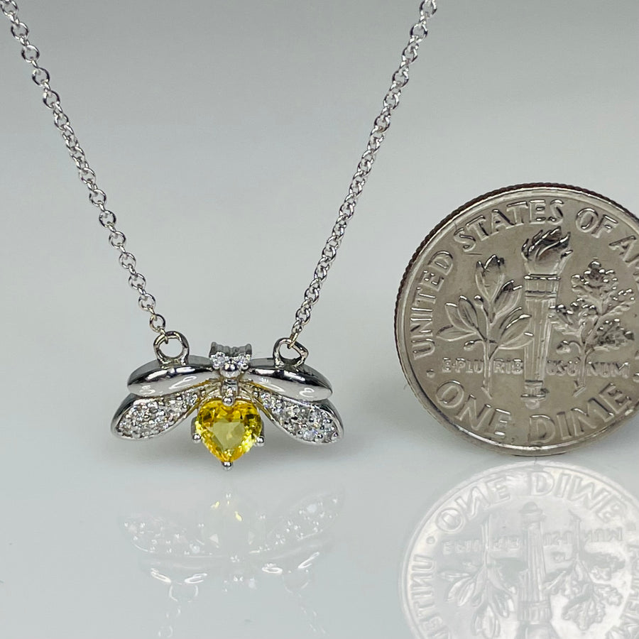 14K White Gold Yellow Sapphire Diamond Firefly Necklace 0.36ct