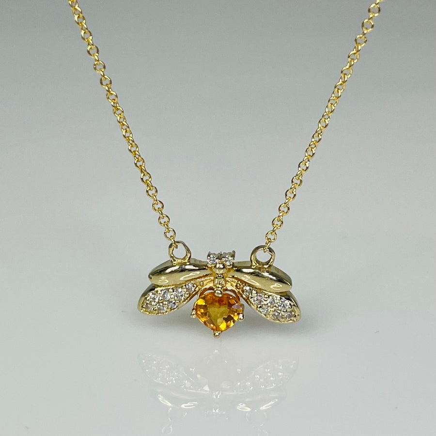 14K Yellow Gold Orange Sapphire Diamond Firefly Necklace 0.36ct