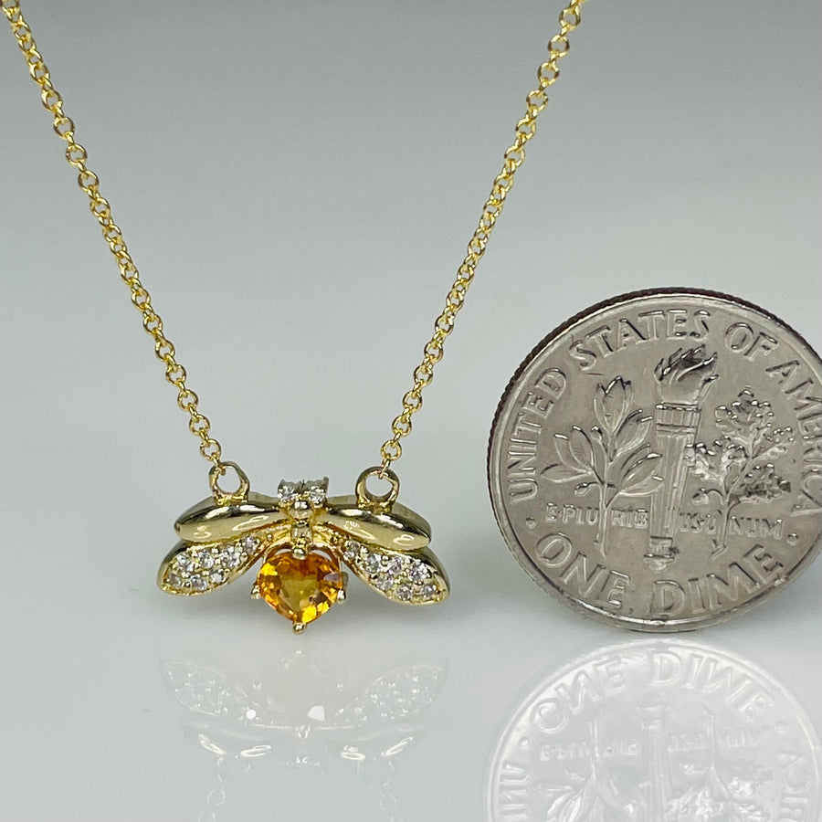 14K Yellow Gold Orange Sapphire Diamond Firefly Necklace 0.36ct