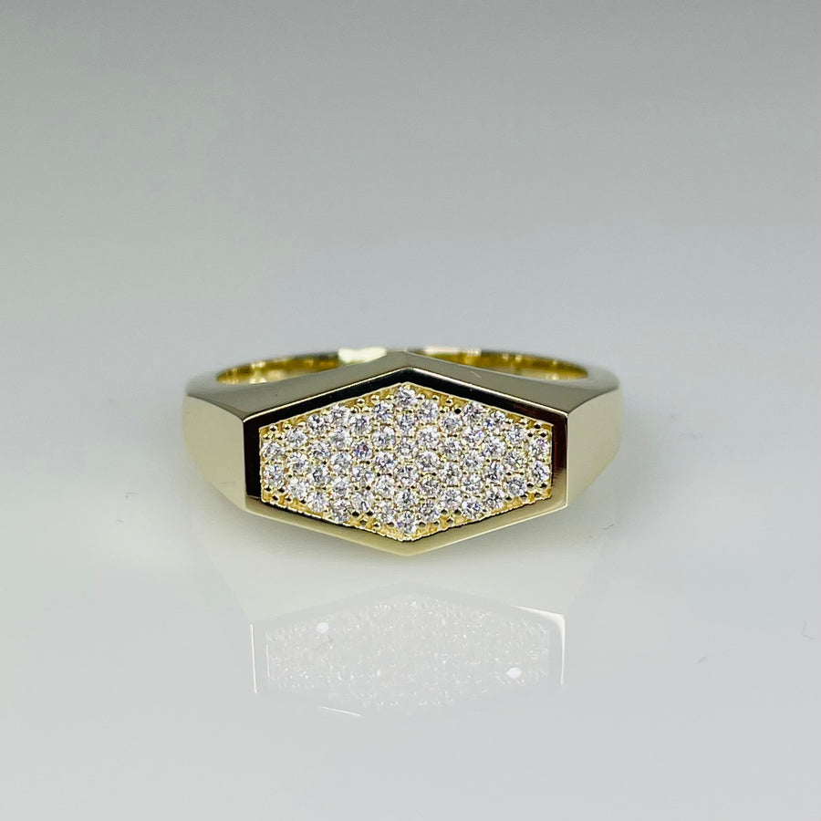 14K Yellow Gold Diamond Hexagon Ring 0.25ct