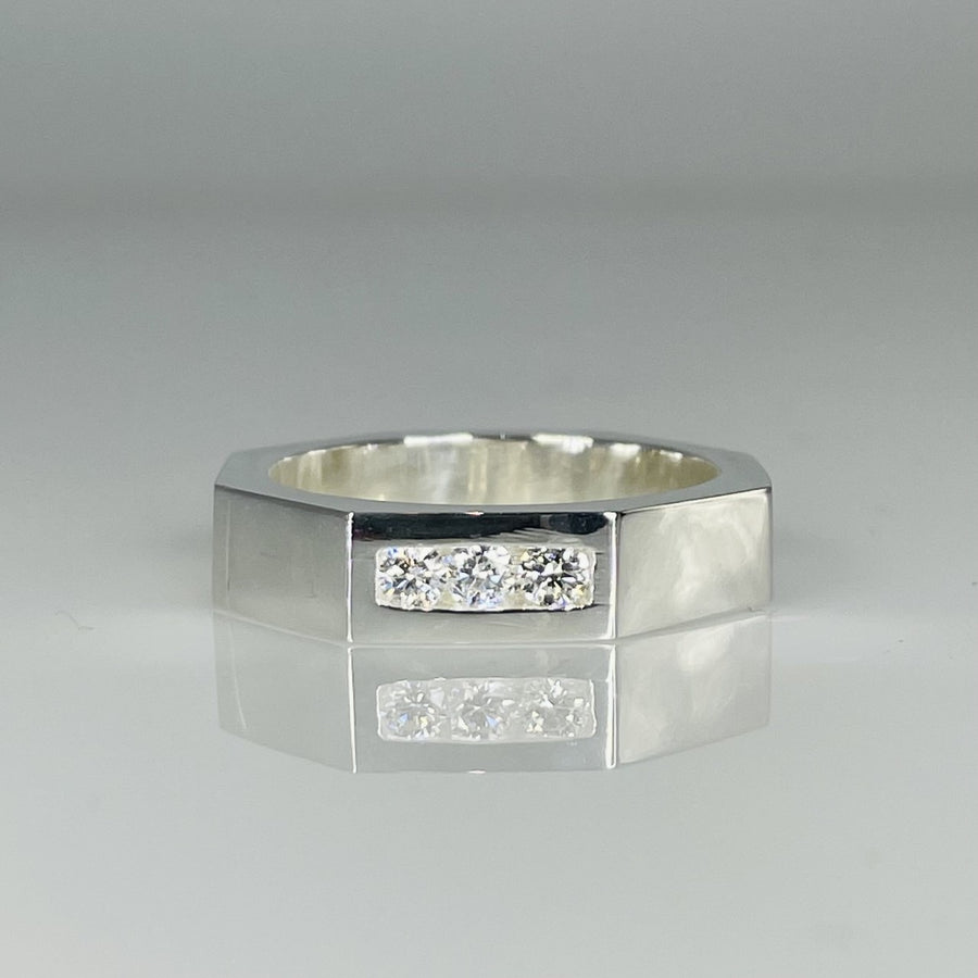 Sterling Silver Diamond Octagon Ring 0.23ct