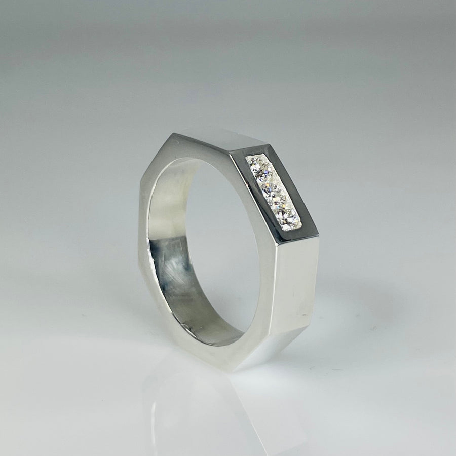 Sterling Silver Diamond Octagon Ring 0.23ct