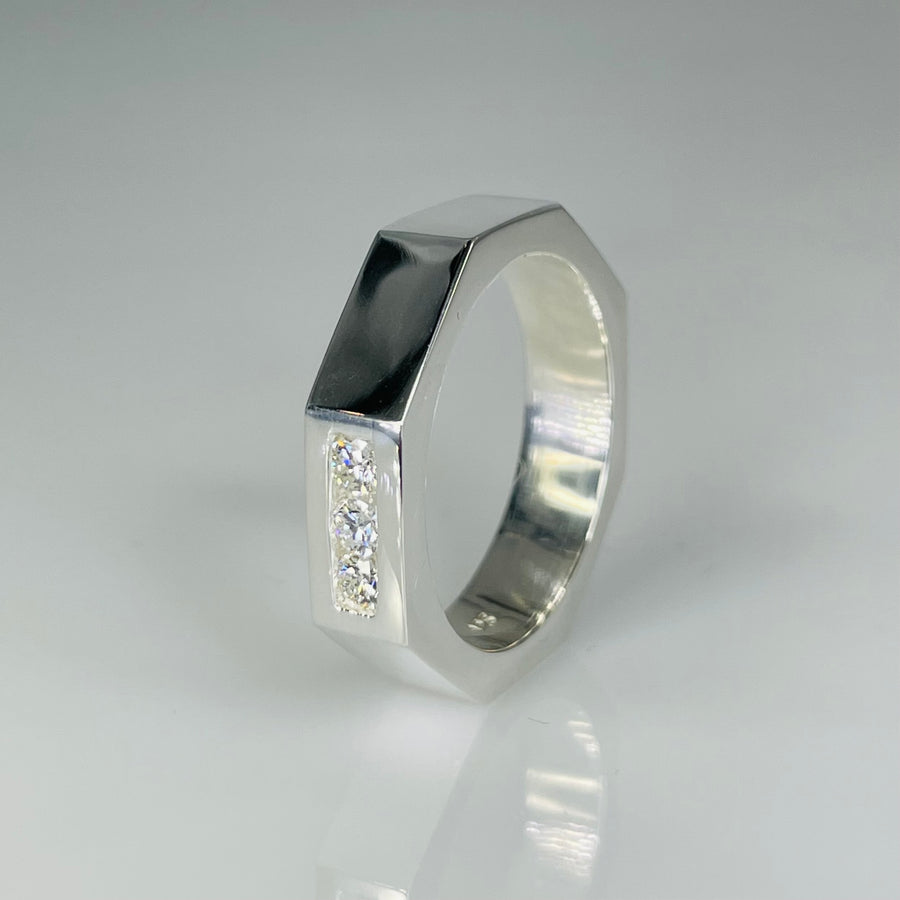 Sterling Silver Diamond Octagon Ring 0.23ct