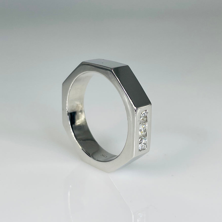 14K White Gold Diamond Octagon Ring 0.23ct