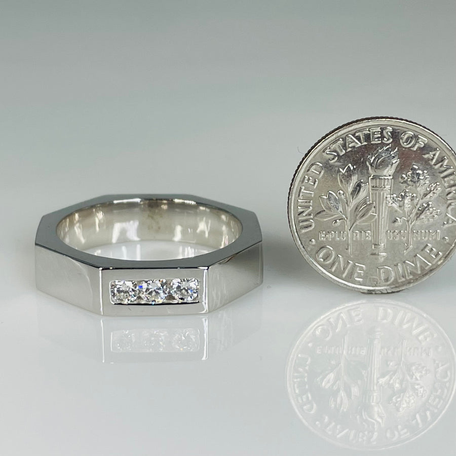 14K White Gold Diamond Octagon Ring 0.23ct