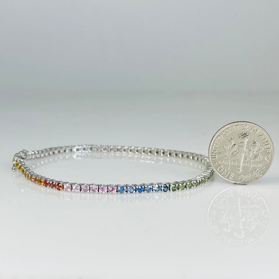 14K White Gold Rainbow Sapphire Tennis Bracelet 3.04ct