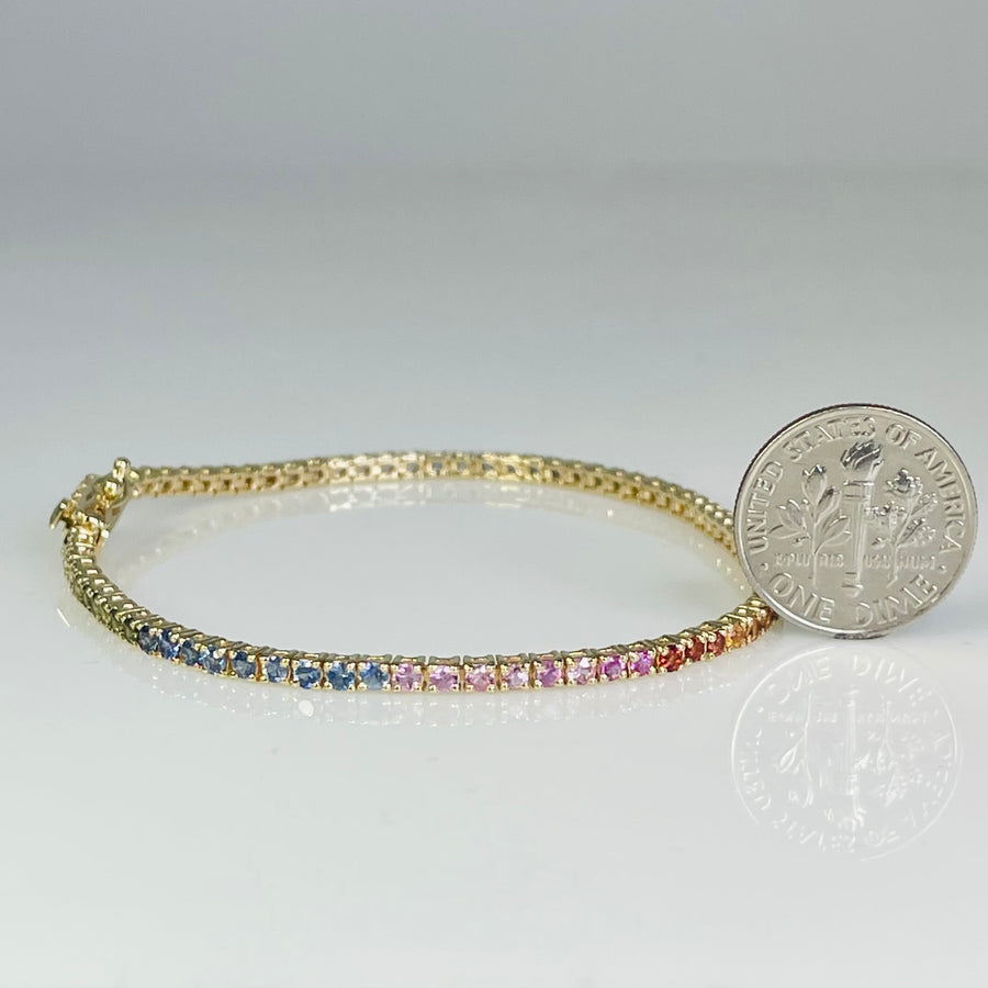 14K Yellow Gold Rainbow Sapphire Tennis Bracelet 3.04ct