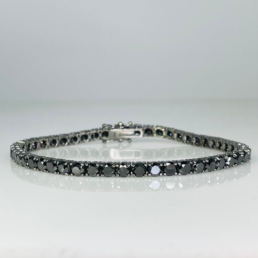 14K White Gold Black Diamond Tennis Bracelet 14.49ct