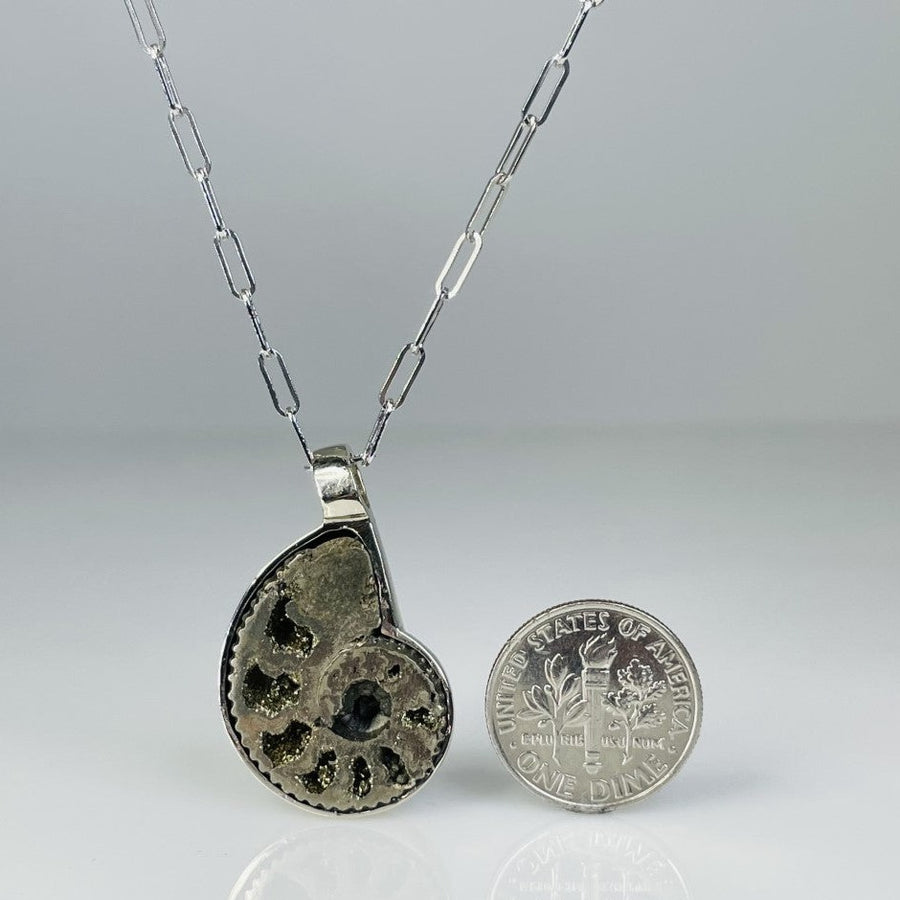 14K White Gold Pyritized Ammonite Necklace