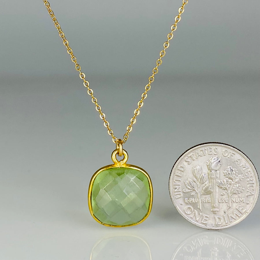 Green Quartz Bezel Necklace 13x12mm