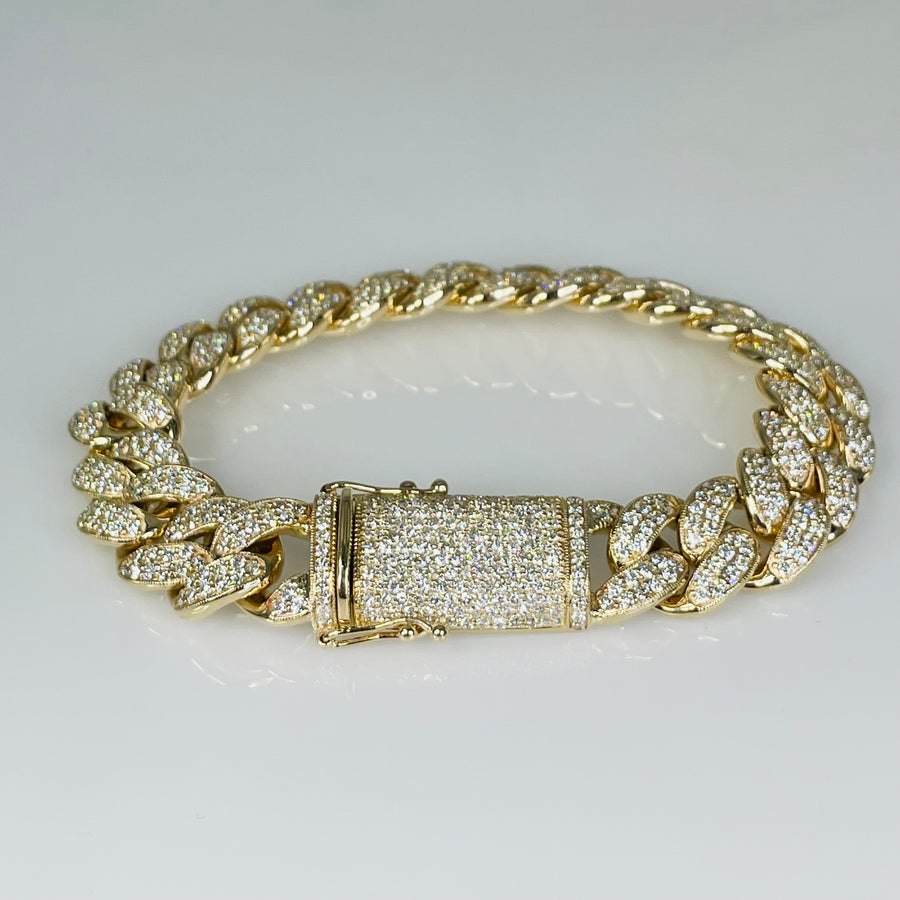 14K Yellow Gold Diamond Cuban Chain Bracelet 9.5ct