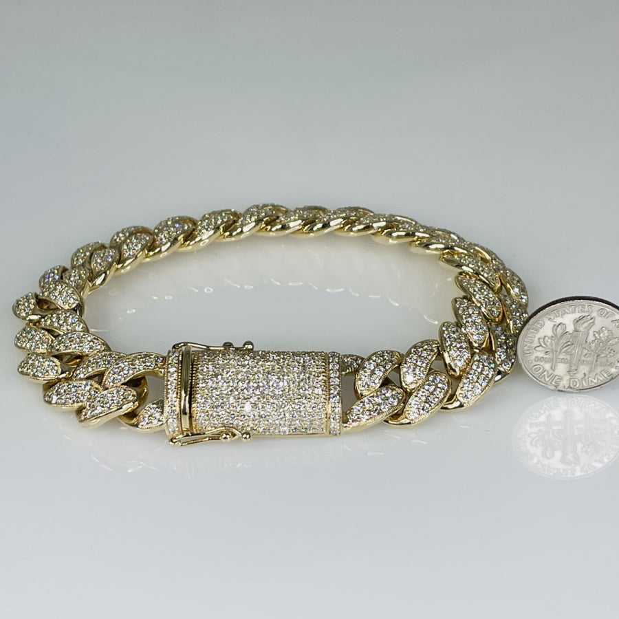 14K Yellow Gold Diamond Cuban Chain Bracelet 9.5ct