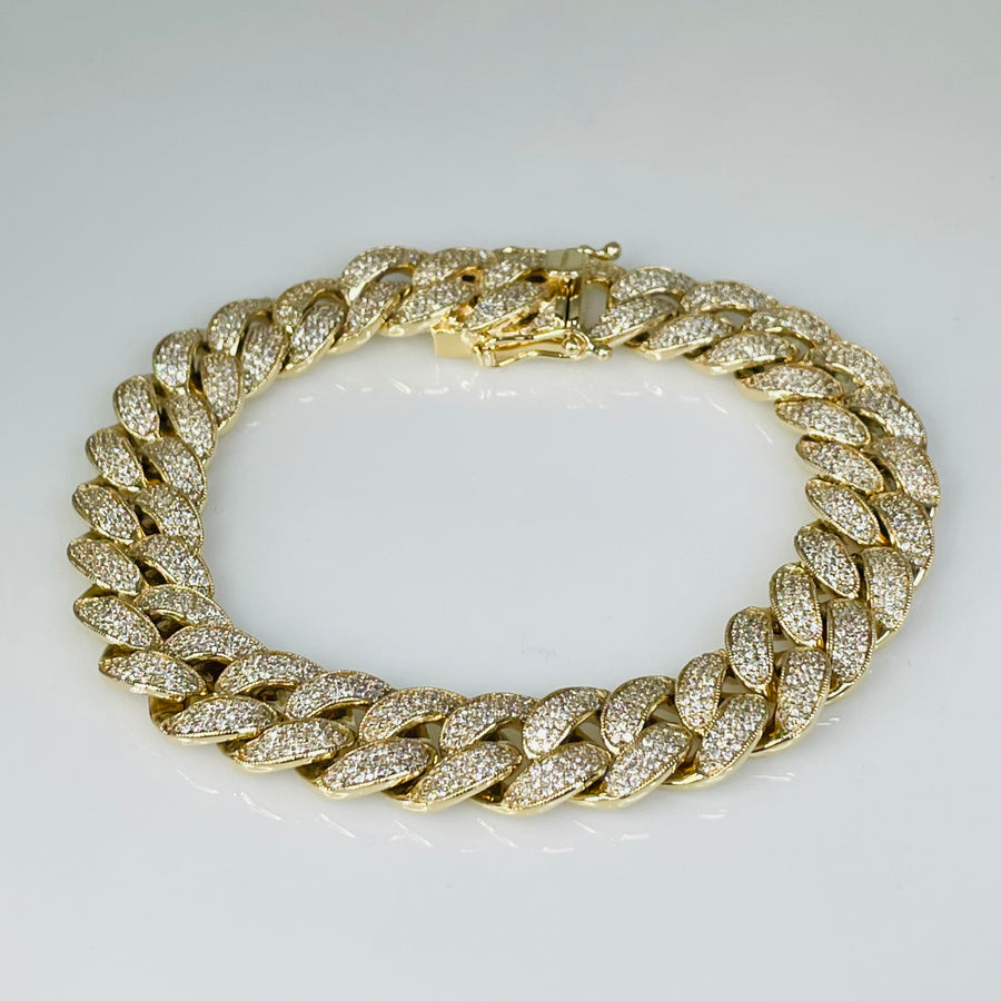 14K Yellow Gold Diamond Cuban Link Bracelet 6ct