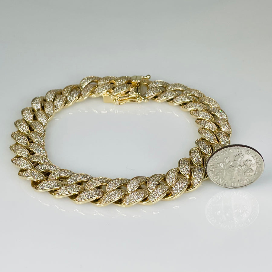 14K Yellow Gold Diamond Cuban Link Bracelet 6ct