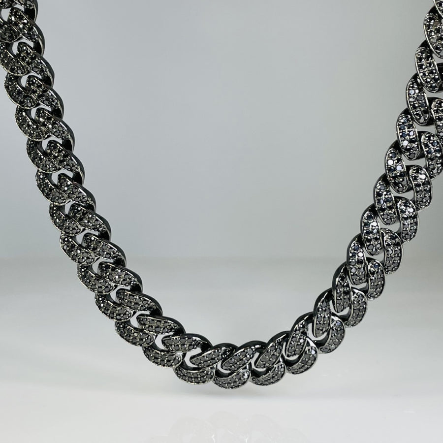 Sterling Silver Black Diamond Cuban Chain Necklace 21.15ct