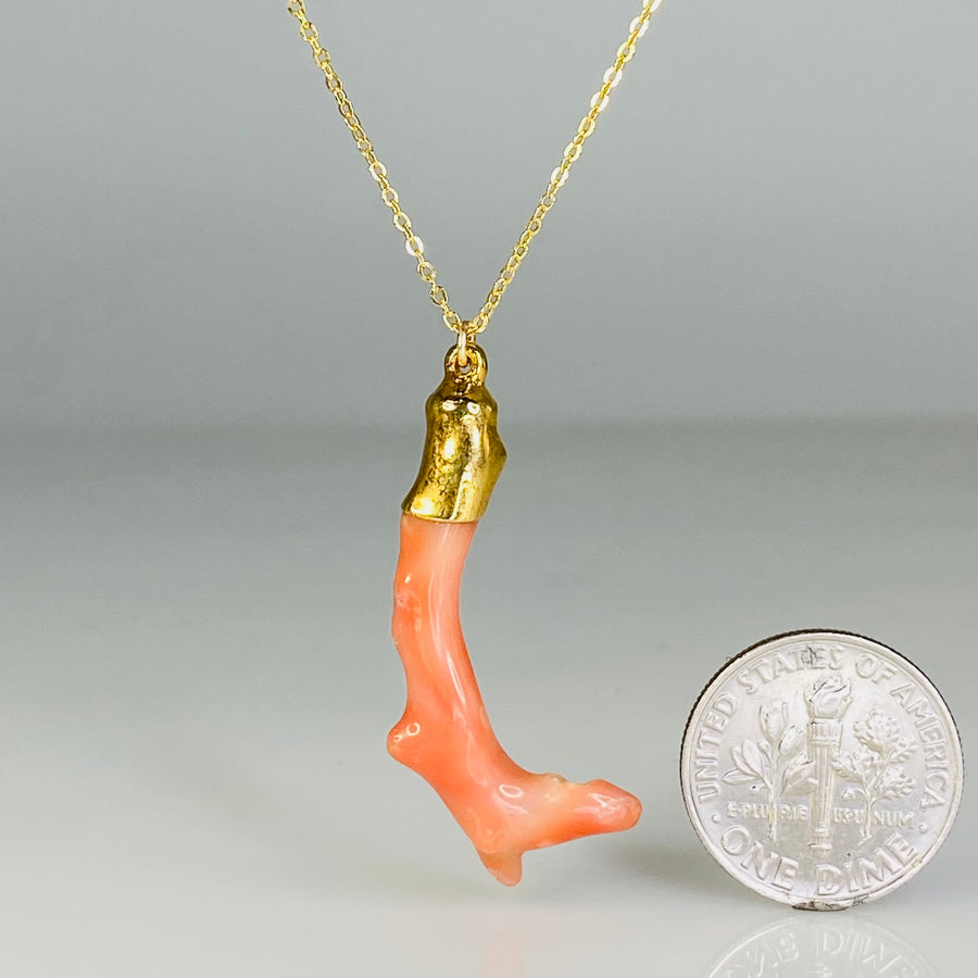 Natural Japanese Pink Coral Pendant Necklace 15x35mm