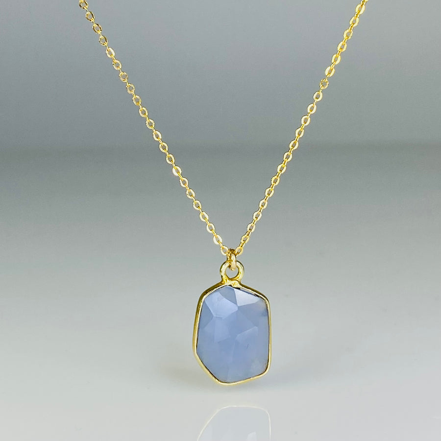 Blue Chalcedony Bezel Necklace 11x14mm